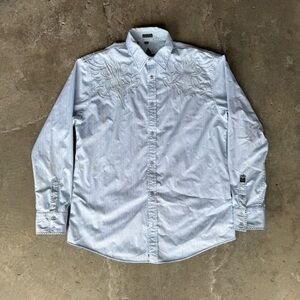 Y2K affliction style grunge light blue embroidered button up shirt Size Large